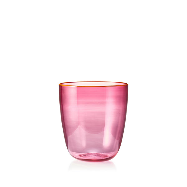 summerill & bishop Handblown Bumba Glass Tumbler in Fuchsia Pink with Orange Rim 30cl
