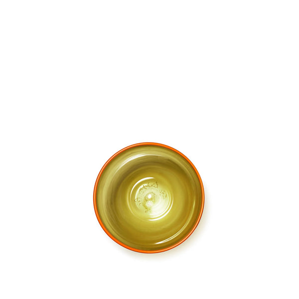 Summerill & Bishop Handblown Bumba Glass Tumbler In Moss Green With Orange Rim 30cl