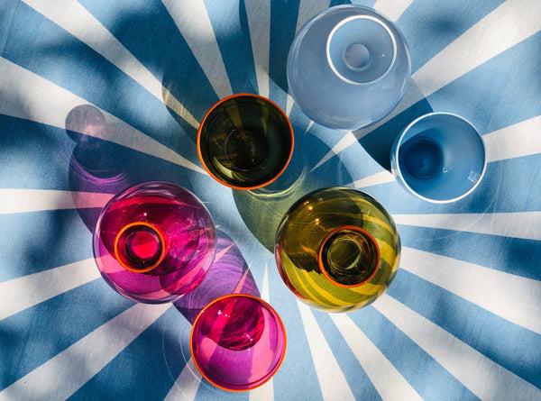 Summerill & Bishop Handblown Bumba Glass Tumbler In Moss Green With Orange Rim 30cl