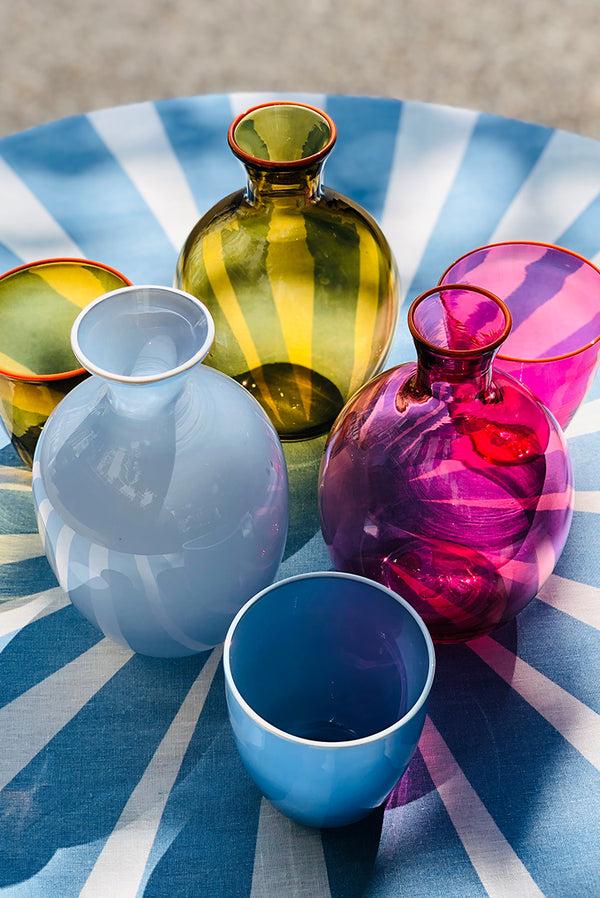 Summerill & Bishop Handblown Bumba Glass Tumbler In Turquoise With Orange Rim 30cl