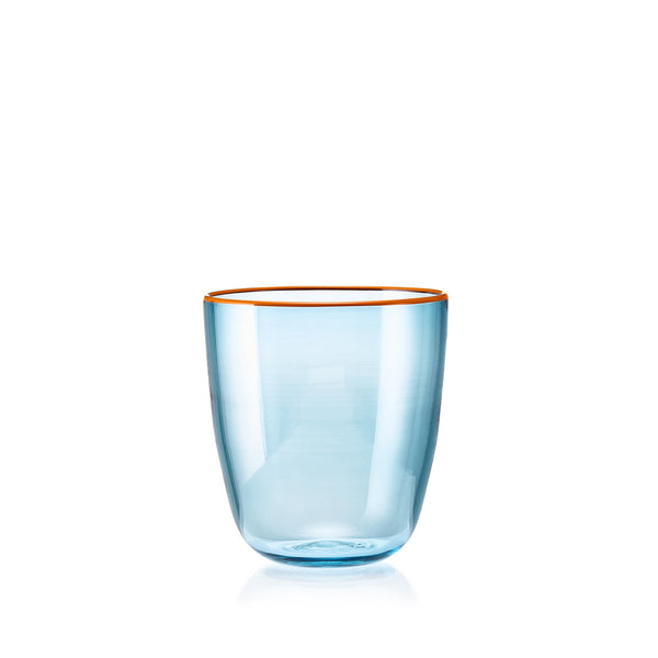 summerill & bishop Handblown Bumba Glass Tumbler in Turquoise with Orange Rim 30cl