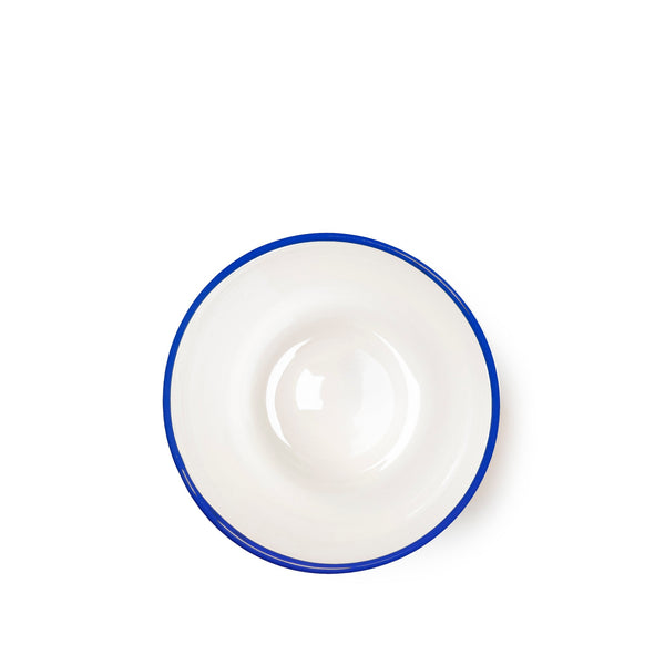 Summerill & Bishop Handblown Bumba Glass Tumbler In White With Royal Blue Rim 30cl