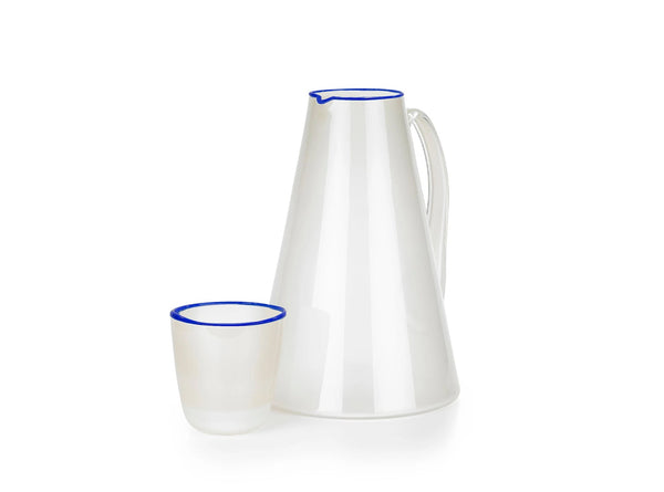 Summerill & Bishop Handblown Bumba Glass Tumbler In White With Royal Blue Rim 30cl