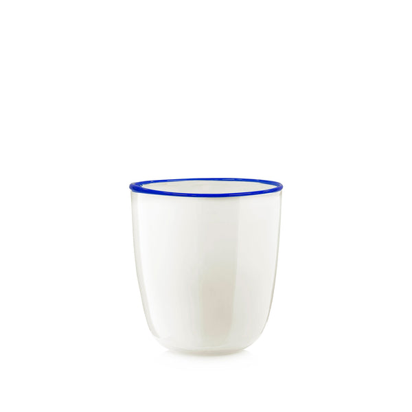 summerill & bishop Handblown Bumba Glass Tumbler in White with Royal Blue Rim 30cl