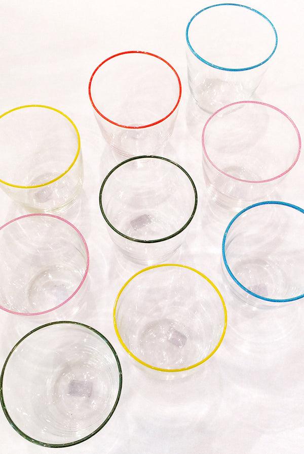 Summerill & Bishop Handblown Clear Bumba Glass Tumbler With Apple Green Rim 30cl