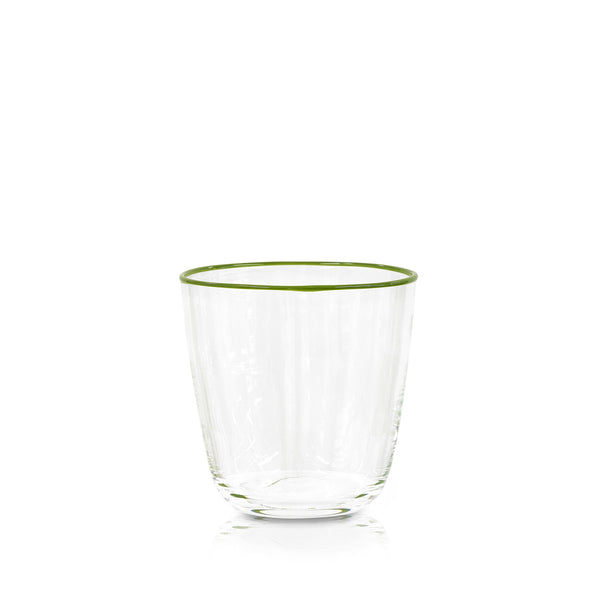 summerill & bishop Handblown Clear Bumba Glass Tumbler with Apple Green Rim 30cl