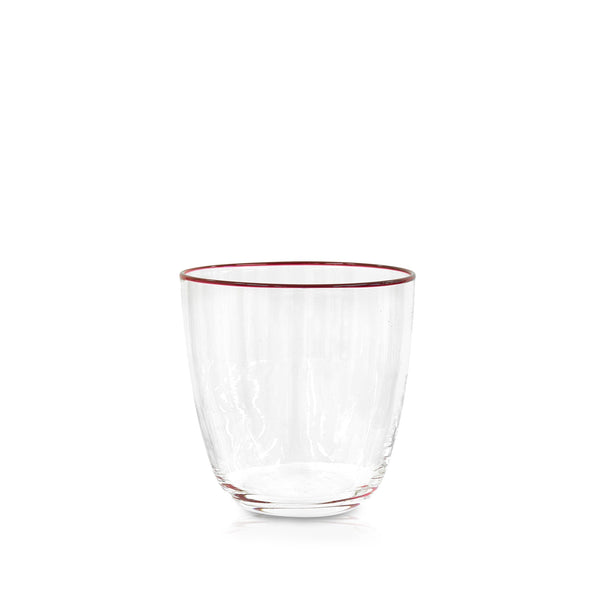 summerill & bishop Handblown Clear Bumba Glass Tumbler with Claret Red Rim 30cl