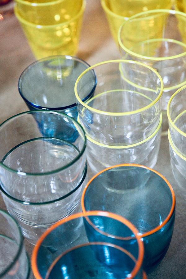 Summerill & Bishop Handblown Clear Bumba Glass Tumbler With Lemon Yellow Rim 30cl