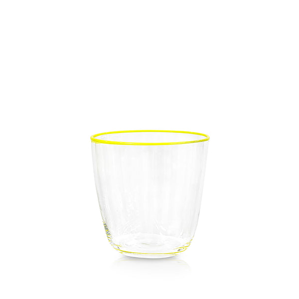 summerill & bishop Handblown Clear Bumba Glass Tumbler with Lemon Yellow Rim 30cl