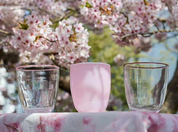 Summerill & Bishop Handblown Clear Bumba Glass Tumbler With Rose Pink Rim 30cl
