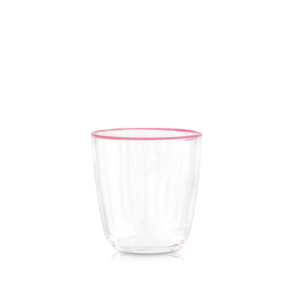 summerill & bishop Handblown Clear Bumba Glass Tumbler with Rose Pink Rim 30cl