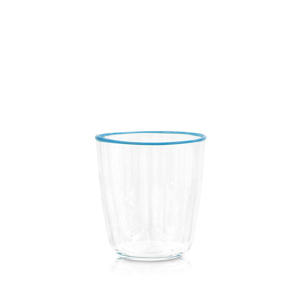 summerill & bishop Handblown Clear Bumba Glass Tumbler with Sky Blue Rim 30cl