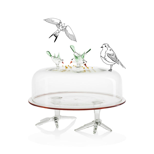 Summerill & Bishop Handblown Glass Bird Seed Cake Stand 31cm