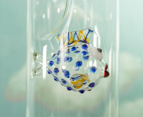 Summerill & Bishop Handblown Glass Blue And Yellow Fish Carafe 24.5cm