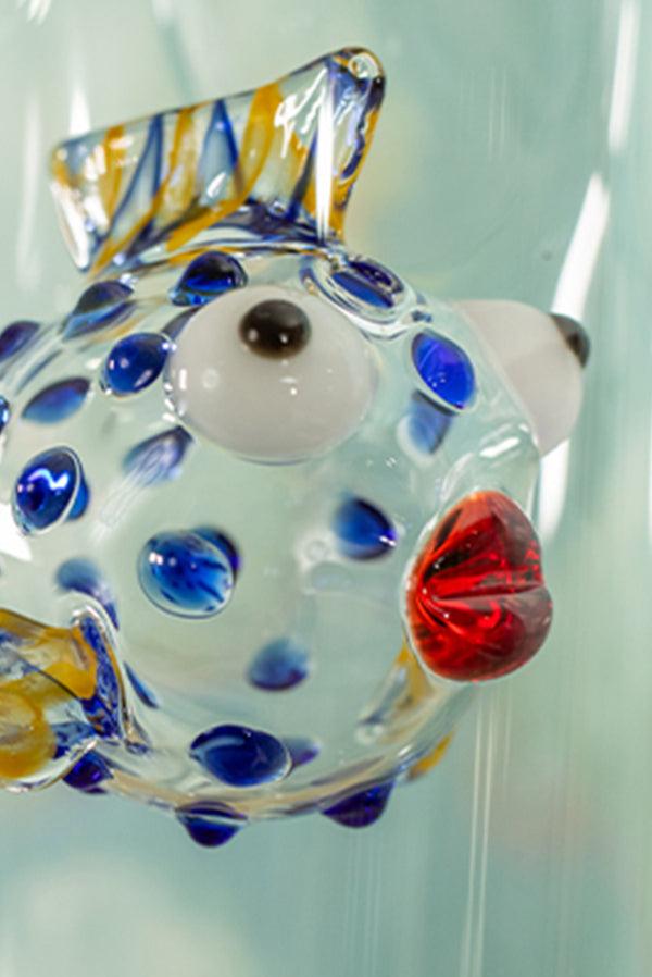 Summerill & Bishop Handblown Glass Blue And Yellow Fish Carafe 24.5cm