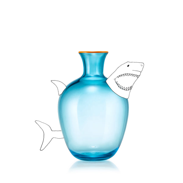 Summerill & Bishop Handblown Glass Bumba Bedside Carafe And Tumber Set In Turquoise With Orange Rim