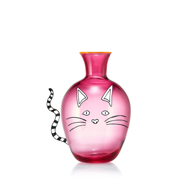 Summerill & Bishop Handblown Glass Bumba Bedside Carafe And Tumbler Set In Fuchsia Pink With Orange Rim