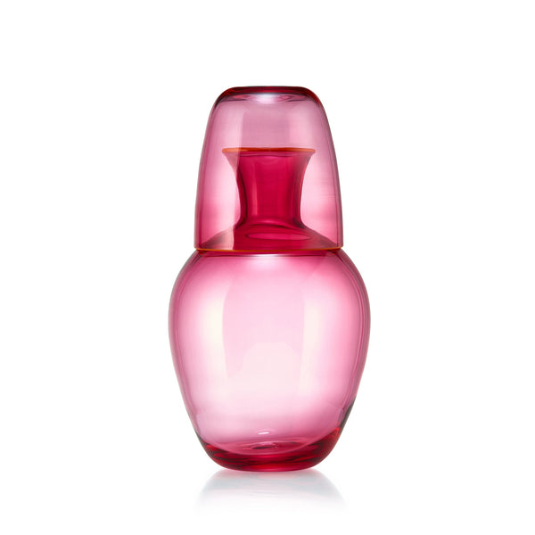 summerill & bishop Handblown Glass Bumba Bedside Carafe and Tumbler Set in Fuchsia Pink with Orange Rim