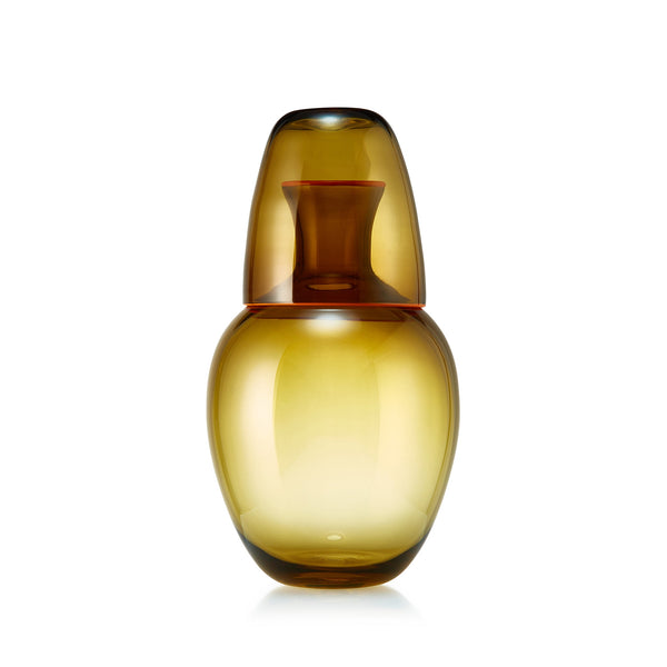 summerill & bishop Handblown Glass Bumba Bedside Carafe and Tumbler Set in Moss Green with Orange Rim