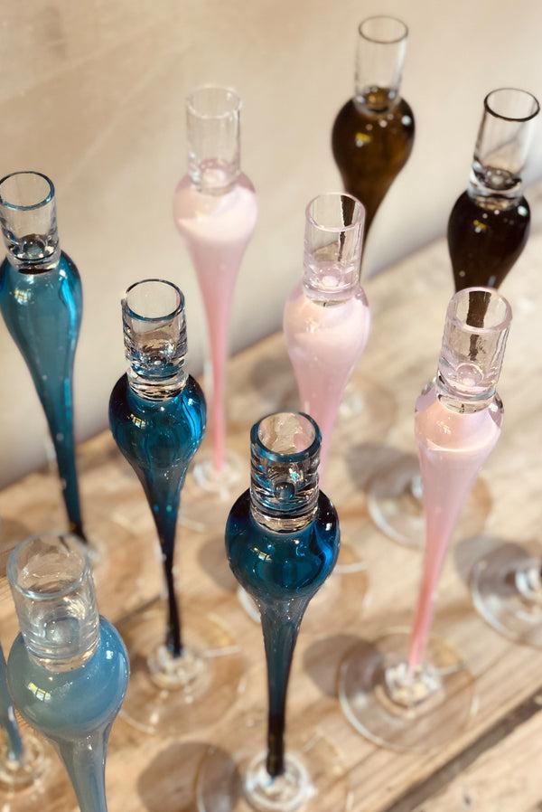 Summerill & Bishop Handblown Glass Bumba Candlestick In Powder Blue 35cm