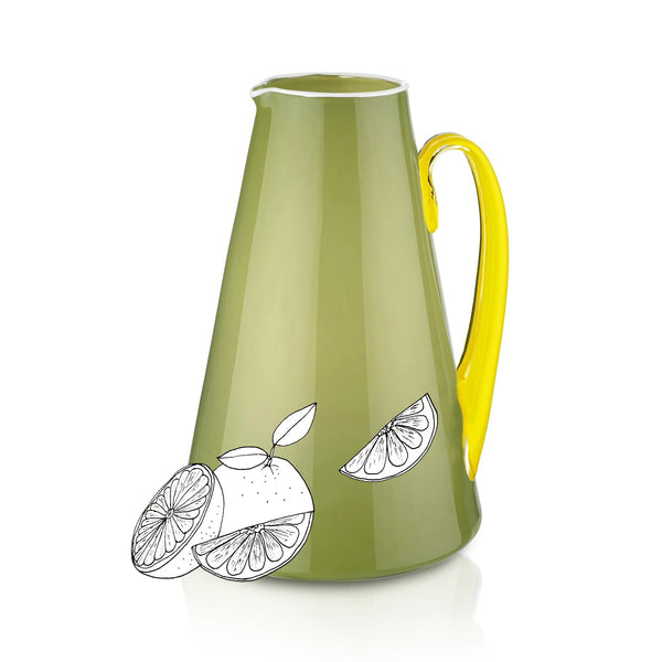 Summerill & Bishop Handblown Glass Bumba Jug In Apple Green And Lemon Yellow 3lt