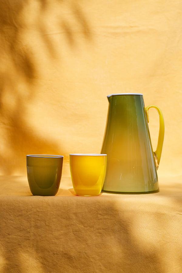 Summerill & Bishop Handblown Glass Bumba Jug In Apple Green And Lemon Yellow 3lt