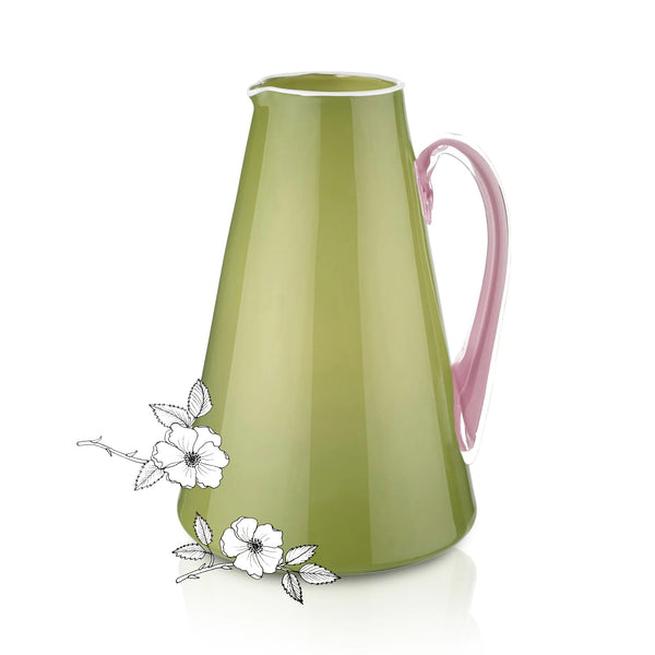 Summerill & Bishop Handblown Glass Bumba Jug In Apple Green And Rose Pink 3lt