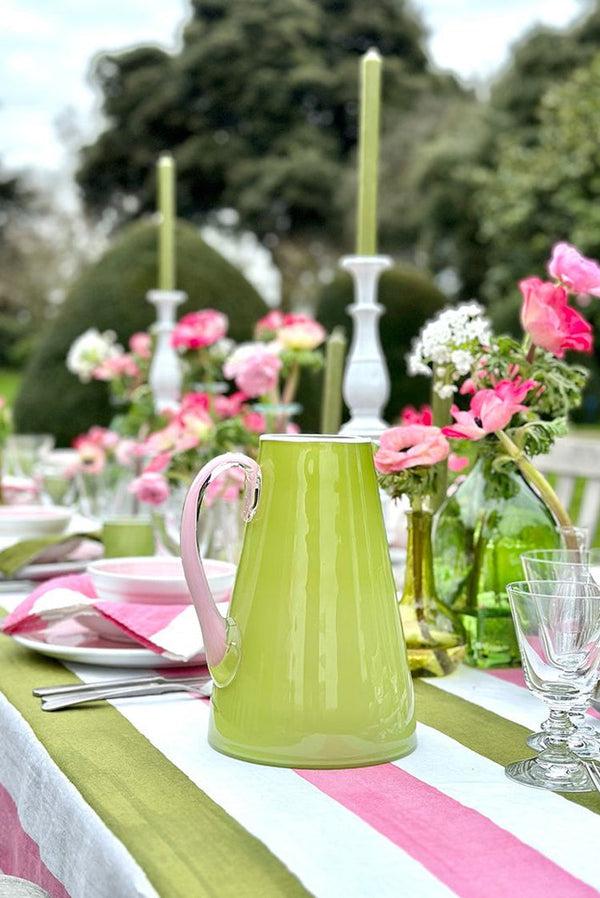 Summerill & Bishop Handblown Glass Bumba Jug In Apple Green And Rose Pink 3lt