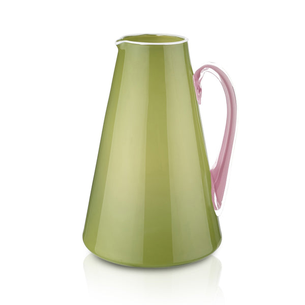 summerill & bishop Handblown Glass Bumba Jug in Apple Green and Rose Pink 3lt