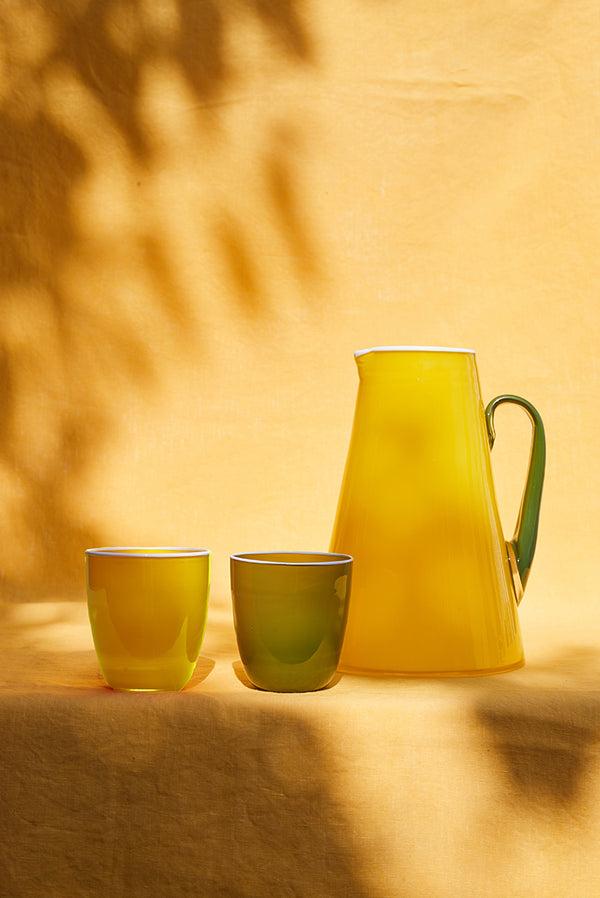 Summerill & Bishop Handblown Glass Bumba Jug In Lemon Yellow And Apple Green 3lt