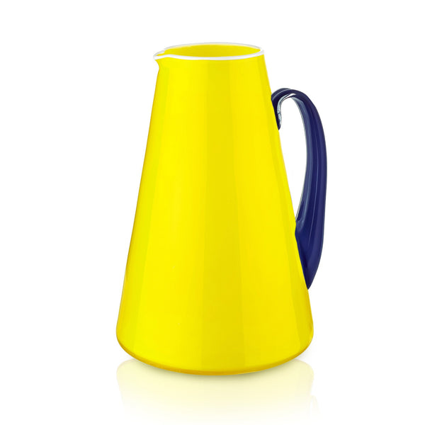 summerill & bishop Handblown Glass Bumba Jug in Lemon Yellow and Midnight Blue 3lt