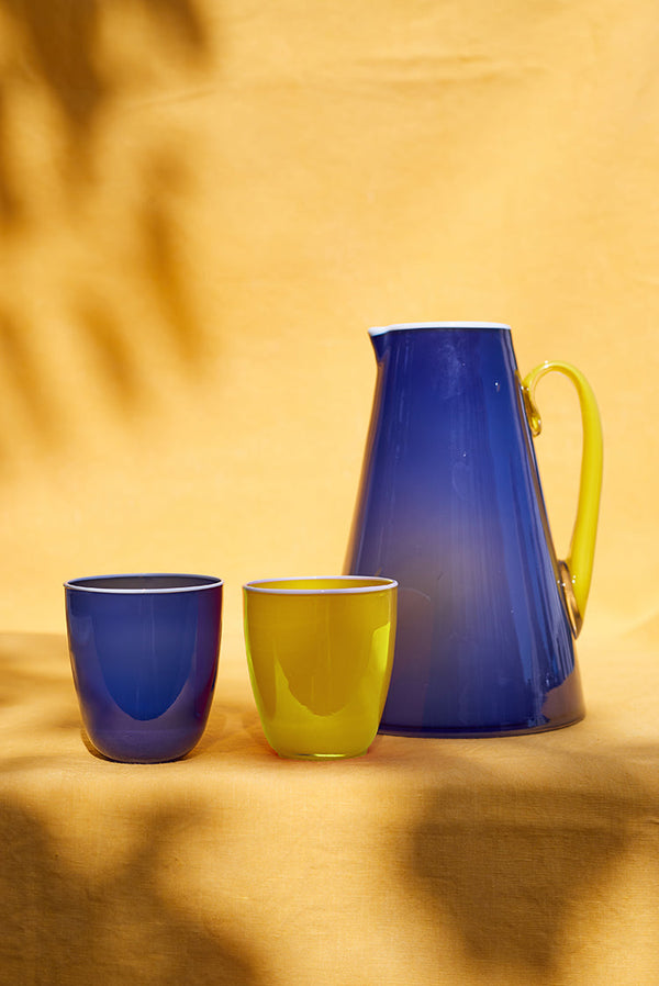 Summerill & Bishop Handblown Glass Bumba Jug In Powder Blue And Rose Pink 3lt