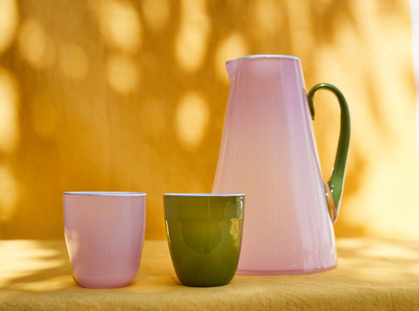 Summerill & Bishop Handblown Glass Bumba Jug In Rose Pink And Powder Blue 3lt