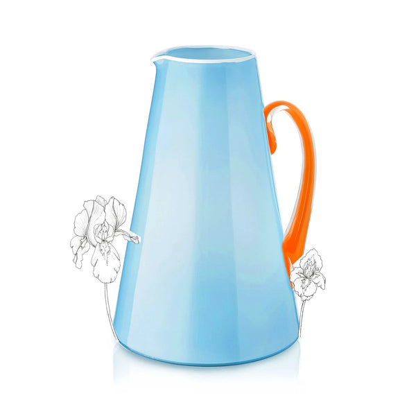 Summerill & Bishop Handblown Glass Bumba Jug In Sky Blue And Orange 3lt
