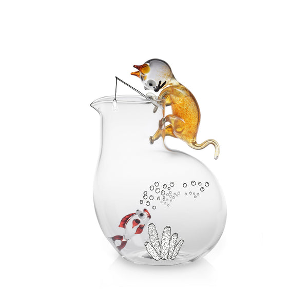 Summerill & Bishop Handblown Glass Cat And Fish Jug 25cm
