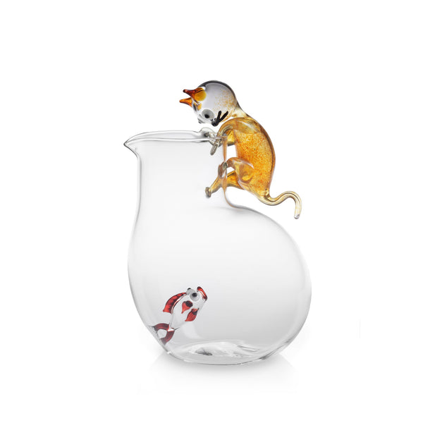 Summerill & Bishop Handblown Glass Cat And Fish Jug 25cm