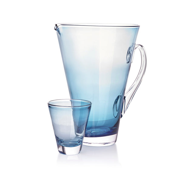 Summerill & Bishop Handblown Glass 'Clair' Jug In Turquoise 23cm