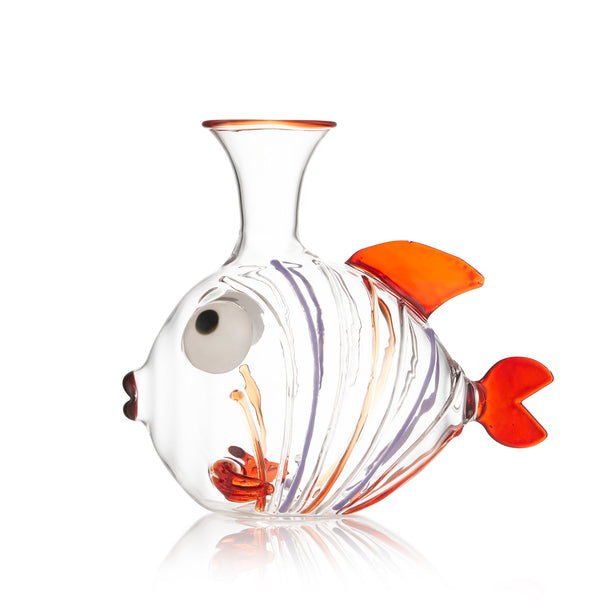 Summerill & Bishop Handblown Glass Colisared Fish Decanter Red And Orange 25cm