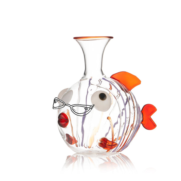 Summerill & Bishop Handblown Glass Colisared Fish Decanter Red And Orange 25cm