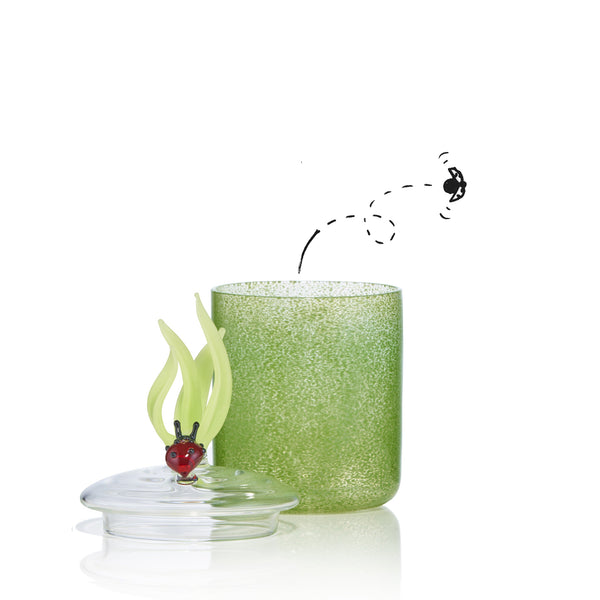 Summerill & Bishop Handblown Glass Green Ladybug Jar 17.5cm