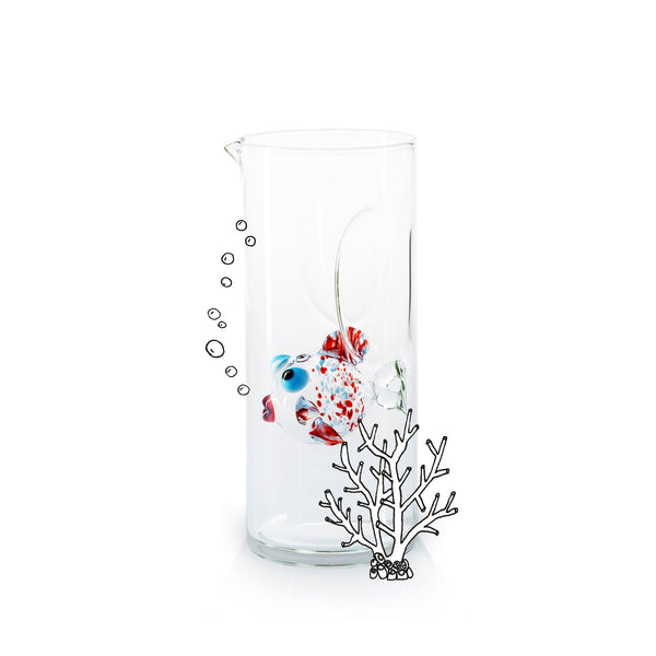 Summerill & Bishop Handblown Glass Red And Blue Fish Carafe 24.5cm