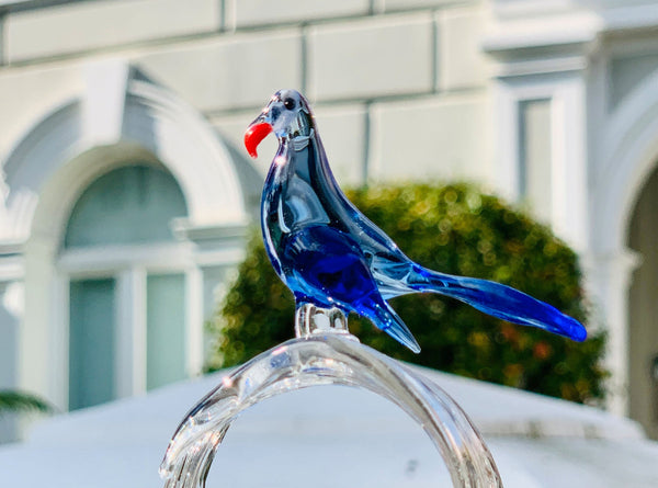 Summerill & Bishop Handblown Glass Tropical Bird Napkin Ring In Blue