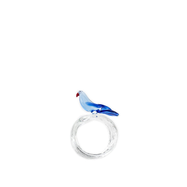 summerill & bishop Handblown Glass Tropical Bird Napkin Ring in Blue