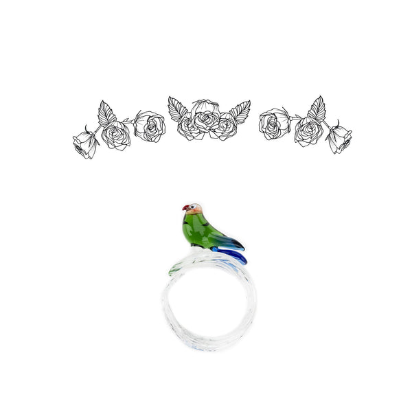 Summerill & Bishop Handblown Glass Tropical Bird Napkin Ring In Green