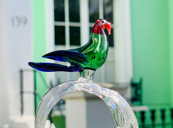 Summerill & Bishop Handblown Glass Tropical Bird Napkin Ring In Green