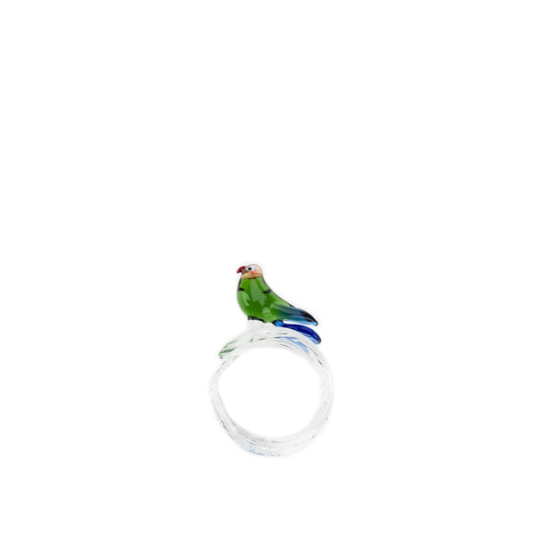 summerill & bishop Handblown Glass Tropical Bird Napkin Ring in Green