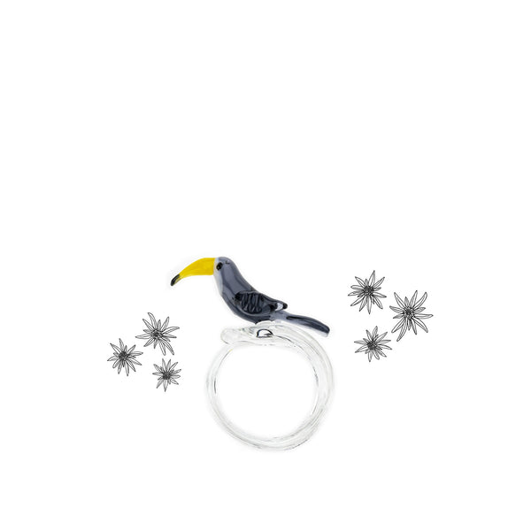 Summerill & Bishop Handblown Glass Tropical Bird Napkin Ring In Grey