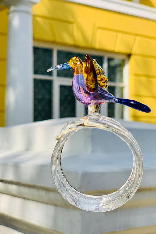 Summerill & Bishop Handblown Glass Tropical Bird Napkin Ring In Grey