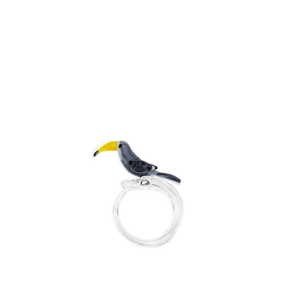 summerill & bishop Handblown Glass Tropical Bird Napkin Ring in Grey