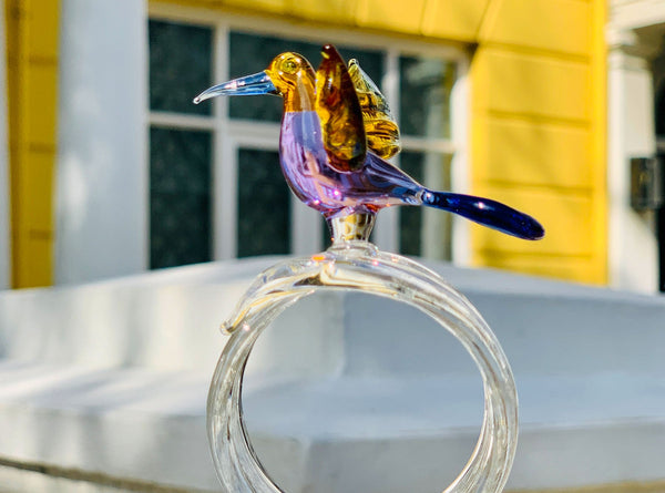 Summerill & Bishop Handblown Glass Tropical Bird Napkin Ring In Purple